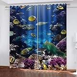 RANIEL Ocean Vorhang Blickdicht Gardinen mit Ösen Animali Subacquei 3D Druck Blickdichte Vorhänge Vorhang Verdunkelung Wärmeisolierend Wohnzimmer Schlafzimmer 2 Stück 110x215 cm (BxH)