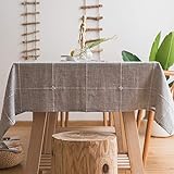 Plenmor Baumwoll-Leinen Tischdecke für rechteckige Tische solide Gitter-Stickerei Tischbedeckung für Küche Esstisch Dekoration (135x180 cm, Grau)