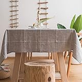 Plenmor Baumwoll-Leinen Tischdecke für rechteckige Tische solide Gitter-Stickerei Tischbedeckung für Küche Esstisch Dekoration(135x300 cm, Grau)