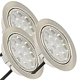 ETT Distribution GmbH LED Möbel Einbauspots 12V superflach 3 x 3W Einbauleuchten Lina 200lm inkl. Kabel mit Mini Stecker 3000K Warmweiß Lochausschnitt: 55 bis 60mm