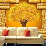 Wandbilder 3D Tapete Goldener Münzbaum 3D Wandbild Wohnzimmer Sofa TV Wand Schlafzimmer Tapete Peel and Stick Wandfoto Abnehmbare Wandposter Selbstklebende Wandkunst 200 x 150 cm