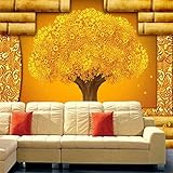 Wandbilder 3D Tapete Goldener Münzbaum 3D Wandbild Wohnzimmer Sofa TV Wand Schlafzimmer Tapete Peel and Stick Wandfoto Abnehmbare Wandposter Selbstklebende Wandkunst 200 x 150 cm