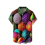 Herren Sommer Ostern Mode Lässig Strand Küste Digital 3D Druck Knopf Kurzarm T Shirt Herren Hemd Elegant (3-Schwarz,3-Schwarz)