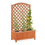Relaxdays Rankkasten mit Rankgitter, wetterfest, Holz, Balkon, Garten, Rosen, Wein, 20 l Kübel, Rankhilfe, orangebraun, 104.5 x 60 x 28 cm