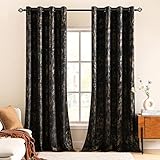 MIULEE 2er Set Gold Folie Druck Samtvorhänge Vorhang Funkeln Vorhänge mit Ösen Thermogardine Gardinen Ösenvorhang für Schlafzimmer Wohnzimmer 140 x 245 cm(B x H) Schwarz