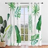Hiseng Schiebegardinen Voile Vorhang Gardinen 2er Set Pflanze Druck Sheer Schiebevorhänge Lichtdurchlässig Flächenvorhänge für Wohnzimmer Schlafzimmer Fensterschal (140x160cm,Tropisch Blätter)