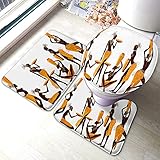 rutschfeste 3 Badteppich Set Afrikanische Frauen Schmuck Kostüm Orange Vase Kontur Badteppich Weiche Anti-Rutsch Badgarnitur Badematten, Für Badewanne, Badezimmer