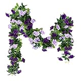Hobyhoon Künstliche Lila-Rosen, Blumengirlande, Seide, hängende Blumengirlande, dekorative Blumenranken für Raumdekoration, Hochzeitsblumen, Bögen für Zeremonie, 3 Stück