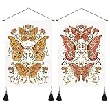 foxany Boho Schmetterling Wandteppich, Wanddekoration, Set mit 2 Vintage-Paisleyblumen-Wandteppichen, Schlafzimmer, Mottenblumen, Wandbehang, Retro-Wandteppich für Zimmer und Zuhause, 34x19.17.8 cm