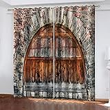 Hundnsney Vorhänge Wohnzimmer Modern Blickdicht 2Er Set 3D Vintage-Bogentür Muster Schlaufenschal Verdunkelungsvorhang Vorhänge Lärmminderung Gardinen Fensterdekoration 210X264cm(HxB)