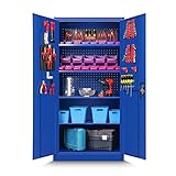 Jan Nowak Werkzeugschrank TC01A Werkstattschrank Garagenschrank Universalschrank Lagerschrank Pulverbeschichtet Flügeltüren Stahlblech 185 cm x 92 cm x 50 cm (blau)