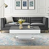 ML-Design Couchtisch mit 2 Staufächern unter Schiebeplatte, Beton-Optik/Weiß, 110 x 60 x 40 cm, Wohnzimmertisch mit 2 Stauräume, Beistelltisch mit Truhefunktion, Sofatisch mit aufziehbare Tischplatte