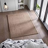 Kurzflor Flachgewebe Teppich für Wohnzimmer, Kinderzimmer und Schlafzimmer Einfarbig Uni Taupe Braun 160x220 cm