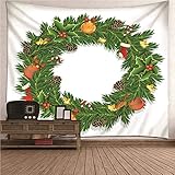 BCughia Wand Teppich, Wandbehang Tuch Grün Polyester Weihnachtskranz Wandbehang 150x150cm (59' x 59') Moderne Wanddeko Geschenk