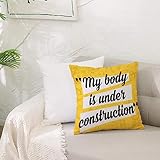 Kissenbezug Polyester Zierkissenbezug,Fitness Mein Körper im Bau Handgezeichneter Text Sport Gesundes Leben, Ringelblume We,Dekorativen Kissenhüllen Weiches Kissen für Sofa Couch Schlafzimmer 50x50 cm