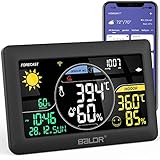 BALDR 2.4Ghz Wlan Wetterstation mit Außensensor, 7.5'' VA Display, Wettervorhersage in Echtzeit, APP/Wifi Kontrolle, Echtzeit-Kalibrierzeit, Digital Thermometer Hygrometer Innen