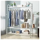 Kleiderständer Schiene Zum Aufhängen Von Schwerlastkleidung Display-Ständer Aus Metall Mit Oberen Regalen Und Unterem 2-stufigem Ablagefach Für Schlafzimmer, Waschküche, Geschäft Max. Belastung 135 Kg