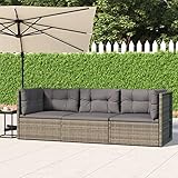 ZEYUAN 3-TLG. Garten-Lounge-Set mit Kissen, Gartenmöbel Set, Möbelsets, Loungemöbel, Balkonmöbel, Möbelset, Balkon Möbel Set, Balkonset, Terrassen Möbel, Grau Poly Rattan