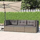 JUNZAI 3-TLG. Garten-Lounge-Set mit Kissen, Gartenmöbel Set, Möbelsets, Loungemöbel, Balkonmöbel, Möbelset, Balkon Möbel Set, Balkonset, Terrassen Möbel, Grau Poly Rattan