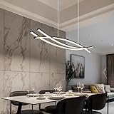 Bellastein Moderne LED Esstisch Hängeleuchten Dimmbar Esstisch Schwarz Pendelleuchte Höhenverstellbar Büro Decke Kronleuchter für Wohnzimmer Schlafzimmer Arbeitszimmer Bogen Pendellampe (L120cm/38W)