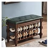 Schuhschrank mit 3 Etagen, Schuhhocker, Retro-Schuhregal, PU-Kissen, Massivholzrahmen, Korridor, Schlafzimmer, Flur, Kleiderschrank, Badezimmer, bietet Platz für 6–10 Paar Schuhe, 90 cm