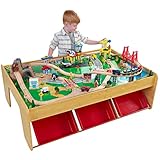 KidKraft 17850 Eisenbahnset und Spieltisch Waterfall Mountain Klassisches Spielzeugeisenbahn-Set mit Zubehör, Naturfarben, 123.8 x 87.3 x 56.79