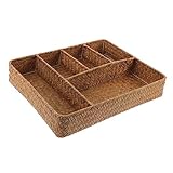 Angoily Stroh-Aufbewahrungsbox Schlüssel-Organizer-Box Schubladenkörbe Fach-Organizer-Box Schubladen-Organizer Für Badezimmer Theken-Organizer Langer Korb-Organizer Stroh-Wc Khaki