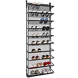 TZAMLI Schuhregal über der Tür mit 10 Ebenen, Hängend Schuhschrank Schuhablage Metall Schuh-Organizer für Speisekammer (Matt Schwarz, 55 x 19,5 x 159cm)