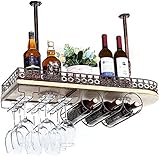 MAKIVI Hängendes Weinregal, Deckendekoration, Umgedrehtes Regal, kreativer Bar-Weinschrank mit Atmosphärenlicht, Retro-Becherregal, Ornament-Aufhänger (Farbe: Braun, Größe: 60 x 28 x 60 cm) Marriage