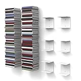 home3000 6 weiße unsichtbare Bücherregale mit 12 Fächern bis zu 300 cm hohen Bücherstapel für Bücher bis zu 22 cm Tiefe.