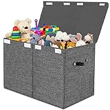 VERONLY Aufbewahrungsbox Spielzeugkiste mit Deckel Kinder - Aufbewahrungskiste 83L Faltbar Aufbewahrung mit Griffen Groß für Spielzeug Kleidung Bücher Schlafzimmer (Dunkelgrau)