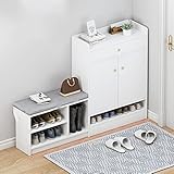 Kleine Schuhbank mit Kissen, Schuhschrank mit Schubladen, Schuhregal-Organizer, Schuhbank für Eingangsbereich, Wohnzimmer, Schlafzimmer, Flur, 125,5 * 24 * 80 cm,C