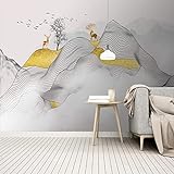 LYSYMO Benutzerdefinierte 3D-Fototapete Wandbild Neuer Chinesischer Stil Abstrakte Tintenlinien Rauch Landschaft Elch Wandkunst Malerei Fresc 140x70cm