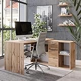 RICOO Eckschreibtisch Winkelschreibtisch 137x136x75 cm Ecktisch L-Form Groß Arbeitsplatz Eck Schreibtisch Arbeitszimmer WM081-EW Eiche Braun – Computertisch Gaming Tisch Arbeitstisch Bürotisch