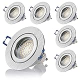 Sweet Led® 6x Einbaustrahler inkl. GU10 Fassung 230V IP44 Einbauleuchten-Rahmen Aluminium Einbauspots fürs Bad Möbelleuchten downlight spot – rund, Silber gebürstet, warmweiß