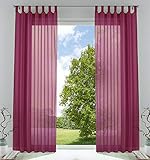 2er-Pack Gardinen Transparent Vorhang Set Wohnzimmer Voile Schlaufenschal mit Bleibandabschluß HxB 245x140 cm Himbeere, 61000CN