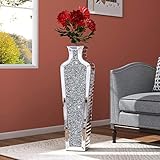 SHYFOY Große Bodenvase Crushed Diamond Hohe Blumenvasen für Wohnzimmer Schlafzimmer Home Dekorative Vase für getrocknete Blumen, Spiegelglas-Finish, 68cm, Silber