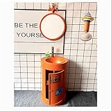 Waschbecken Gaste Wc Retro Schmiedeeisen Waschtisch Stehend 50 Cm Breit Industriestil Standwaschbecken Mit Unterschrank Mit Wasserhahn Und Schließfach 85 * 50 * 50 Cm Für Bars Und Cafés(Size:Orange)