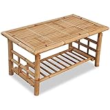 YOPOTIKA Beistelltisch, Telefontischchen mit Regal Fernsehtisch für Wohnzimmer,Schlafzimmer, Arbeitszimmer oder Wintergarten Couchtisch Bambus 90 x 50 x 45 cm