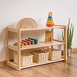 WOODJOY ® Bücherregal Kinder zur Spielzeug Aufbewahrung - Speilzeugregal Kinderzimmer aus Holz mit 3 Etagen - Montessori Regal für Spielzeug & Bücher - Kinderregal - Spielzeug Organizer