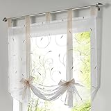 Souarts Raffrollo Stickerei Blumen Voile Raffgardine Transparent Gardine Vorhang Schlaufenschal Deko für Wohnzimmer Schlafzimmer Studierzimmer 1PC