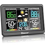 Geevon Wetterstation Funk mit Außensensor, Innen- und Außentemperatur mit Wettervorhersage, großem Farbdisplay, Komfortanzeige, USB-Ladeanschluss und einstellbarer Hintergrundbeleuchtung