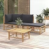 Homgoday Gartenlounge Set 4-TLG. Loungemöbel Gartenlounge Set Garnitur Sitzgruppe Lounge-Set Loungegruppe Gartensofa für Garten Terrasse und Balkon Bambus mit Dunkelgrauen Kissen