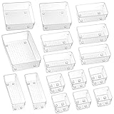 16 Stücke Schubladen Ordnungssystem, 5 Größen Aufbewahrungsboxen, Getrennte , Make-up Organizer, Klarer Kunststoff Container für Küche Büro Schminktisch Badezimmer Kosmetik
