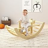 BanaSuper Hölzerner Schaukelpferdbogen für Kleinkinder Waldorf Rocker Kletterleiterbogen Montessori Fitnessspielzeug für Kinder (Natürlich)
