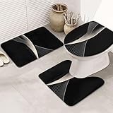 YAzgaN 3-teiliges Badezimmerteppich-Set, luxuriöse, weiche Flanell-Antirutschmatte, super saugfähig, maschinenwaschbar, abstrakte Kurven