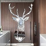 3D Spiegel Hirsch Wandtattoos Wandbilder Dreidimensionale Wandaufkleber Aufkleber DIY Deko Wandtattoo Wohnzimmer Schlafzimmer Tv Sofa Hintergrund Wandkunst Wandsticker (L, Silber)