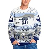 Elbenwald Strickpullover mit Star Wars Schlacht auf Hoth Norwegermuster im winterlichen Design mit at-at und at-ST in grau, blau, weiß