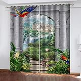 Verdunkelungsvorhang Kinderzimmer Mädchen Junge Thermo Mit Ösen 3D Gebäude Des Gartenschlosses Muster 2Er Set 232X236cm(H X B) Vorhänge Blickdicht Wohnzimmer Schlafzimmer Fenstergardinen Thermovorhan