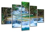Visario 6308 Bild auf Leinwand Wasserfall Natur fertig gerahmte Bilder 5 Teile Marke original, 200 x 100 cm
